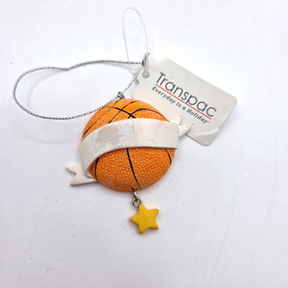 Transpac Basketball Ornament Orange Resin Banner Star